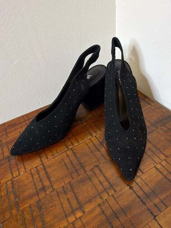 Vaneli Shoes - Vaneli Black Suede Studded Slingback Pumps Size 7.5N